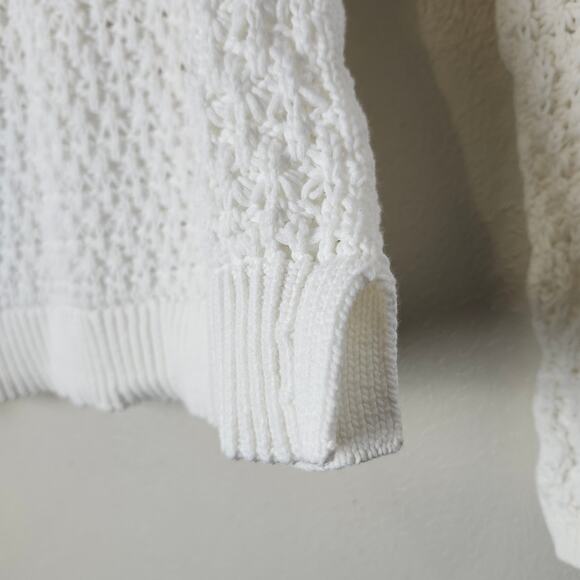 Talbots Women's Open Weave White Johnny Collar Sweater Small Pullover Crochet - Picture 5 of 11
